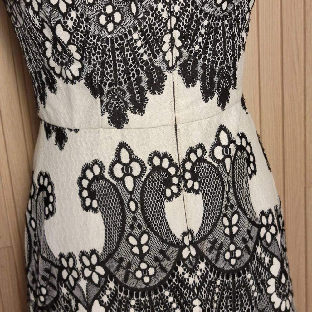 Kensie Womens Black White Lace Overlay Mock Neck Keyhole Back Flare Dress Size 6 - Picture 6 of 10